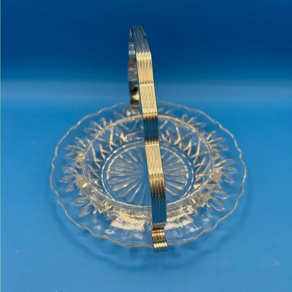 Vintage Sheffield Appetizer Seafood Dish with Handle Clear Cut Glass Silver